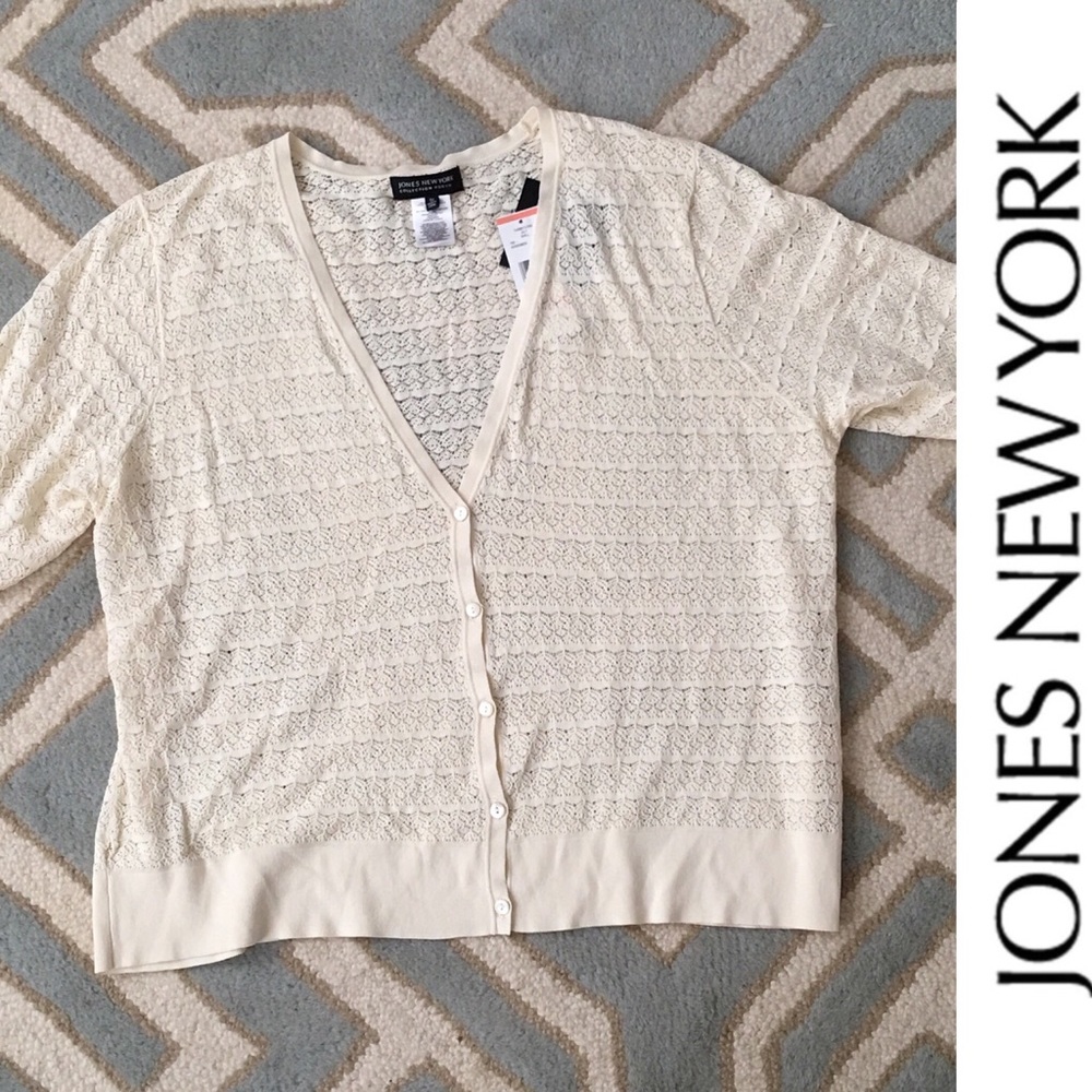 NWT JONES NY crochet cream 3/4 sleeve cardigan 3X